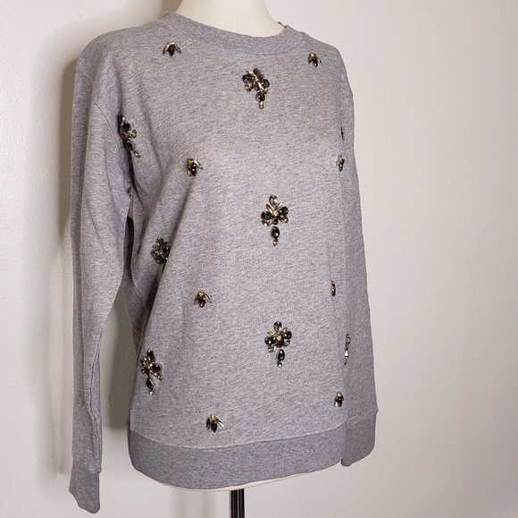 NEW J. Crew Crewneck Sweat Shirt Embellished - Picture 10 of 12